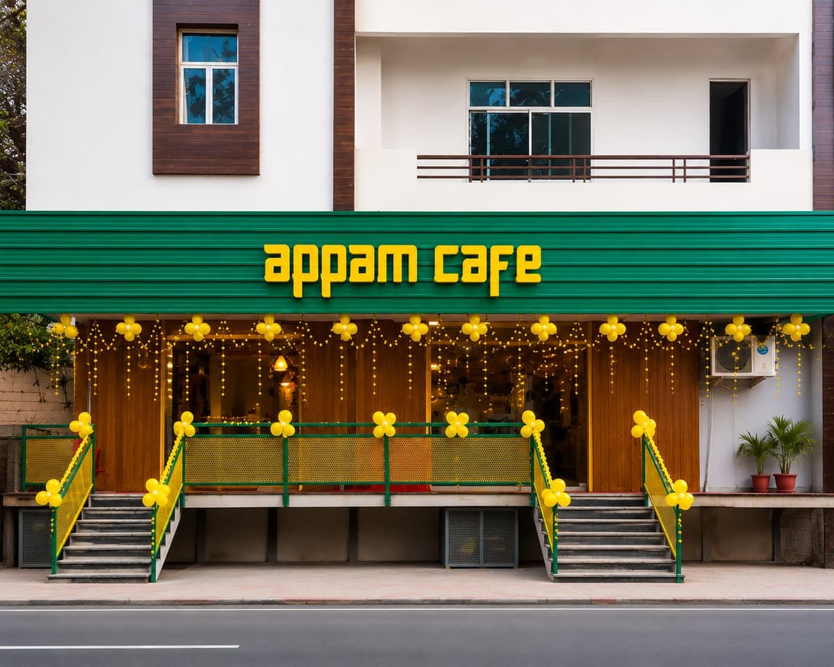 Appam Cafe storefront at Haweliya Crossing, Sarnath - authentic South Indian restaurant exterior